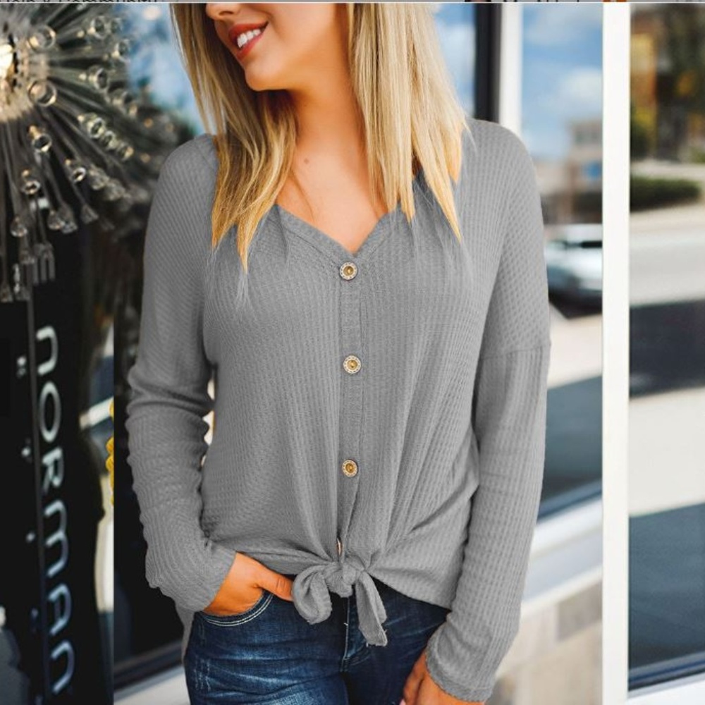 LAST ONE! Convertible Gray Waffle Knit Tee